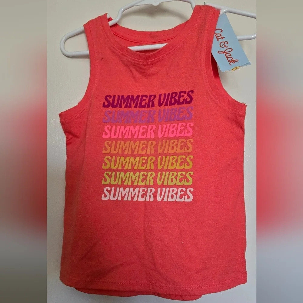 Cat & Jack Summer Vibes Tank Top Girls Size 3T Orange Basic Tee